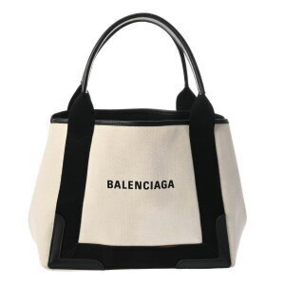 Balenciaga Navy Blue Cabas White Black Canvas Leather Handbag - Picture 1 of 9